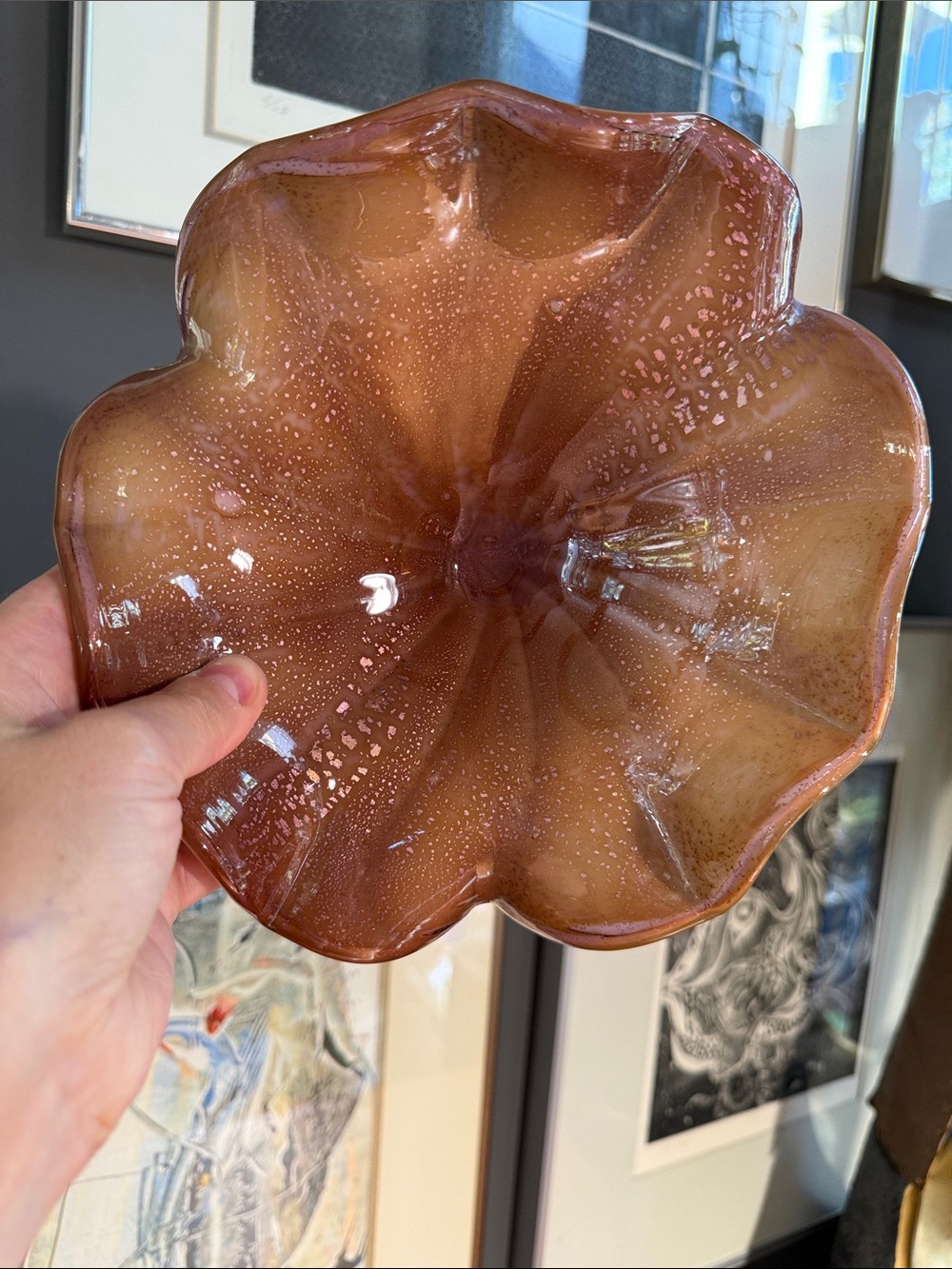 Murano Art Glass Brown and Gold Flaked Ashtray - Picture 6 of 17